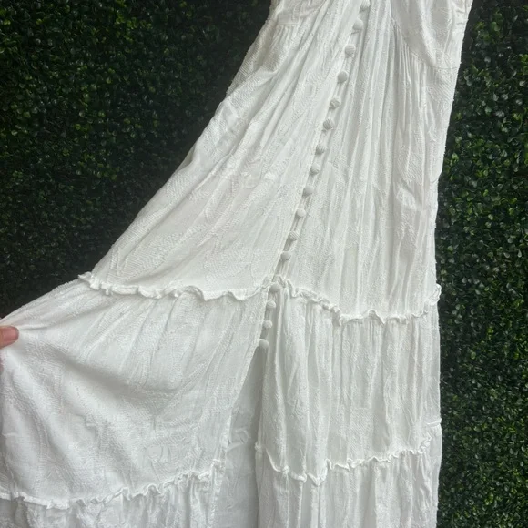 Anthropologie Cream Tiered Maxi Dress with Puff Sleeves - Picture 3 of 4